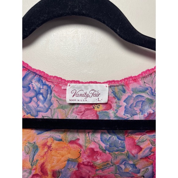 Vanity Fair Floral Satin Lace Kimono Robe Pink Blue Orange Roses Sleeve L - Picture 3 of 6